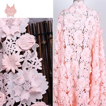 Amerikietiško stiliaus rožinė mėlyna 3D gėlių aplikacijos sunkiasvoris gėlių siuvinėjimo nėrinių audinio suknelė tissu telas nemokamas pristatymas SP4752