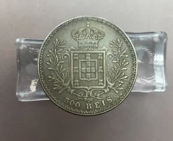 Portugalija 500 Reis - Carlos I 1893 Žalvario, Padengta Sidabro Monetos Kopija