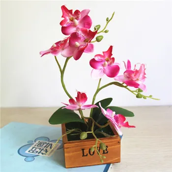 1x Drugelių Orchidėja, Vazoninių Augalų Rinkinys Dirbtinių Gėlių Bonsai Plastikinių Gėlių Filialas Medinis Vazonas Vestuvių Sode Dekoras