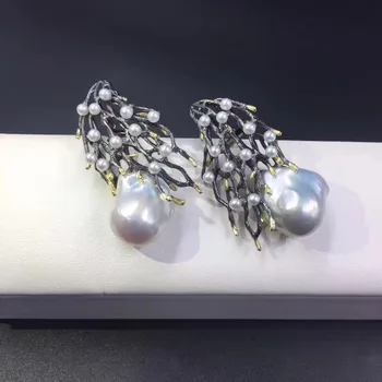Derliaus baroko gamtos gėlo vandens perlų pakabukas ir stud auskarai papuošalai nustatyti 925 sterlingas sidabro šaka mados žinovas