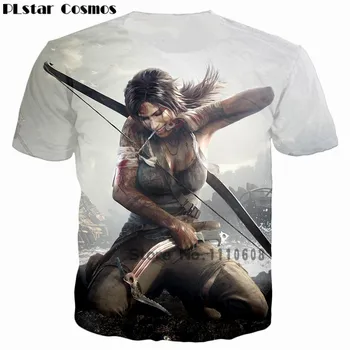 PLstar Kosmosą 2017 M. Vasaros Mados Vyrai/Moterys 3d t-shirt Klasikinis veiksmo nuotykių žaidimas Tomb Raider Lara spausdinti atsitiktinis t shirts