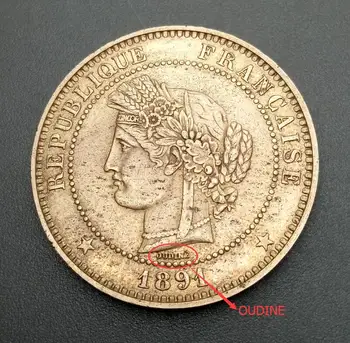Prancūzija 10 Centimes 1891 K Cerera Paryžiaus Raudona, Vario Monetų Kopijos