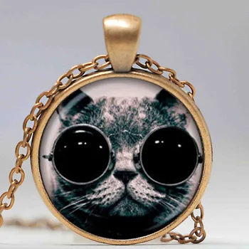 Hipster karoliai Hipster papuošalai Hipster pakabukas katė stiklų Stiklo Kupolas Karoliai Pakabukas
