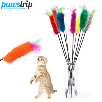 10vnt/daug Interaktyvių Naminių Kačių Žaislų, Minkštu Triušio Kailio Katė Kibinimas Spalvingų Plunksnų Cat Stick Žaislas