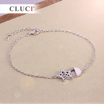CLUCI omarų užsegimas 925 sterlingas sidabro, perlų apyrankė accessary penkerių-pažymėjo žvaigždutė Apyrankė/Bangle Moterų Vestuvių Dovana