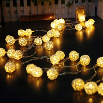 5 Metrų 40 vnt. rankų darbo ranttan kamuolys led string šviesos 3pcs AA baterijos,Pasakų šalis šviesos/ vestuvės/Kalėdų apdaila