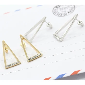 Tuščiaviduris Metalinis Trikampis Aukso Sidabro Padengtą Inlaying Blizga Kristalų Mados Lašas Auskarai Moterims, Madingų Tabaluoti Auskarai