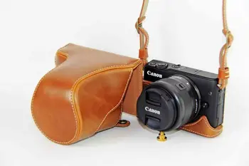 Naujas Prabangus Camera Case Bag For Canon EOS M10 EOSM10 EOSM-10 PU Odos Fotoaparato Krepšys Su Diržu Atidarykite baterijos dizainas
