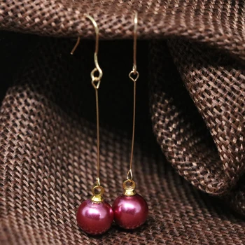 Candy spalvas 8 stilius spalvotų ilgi auskarai shell imituojamas-pearl 8mm mados aukso spalvos eardrop earbob tabaluoti papuošalai B1826