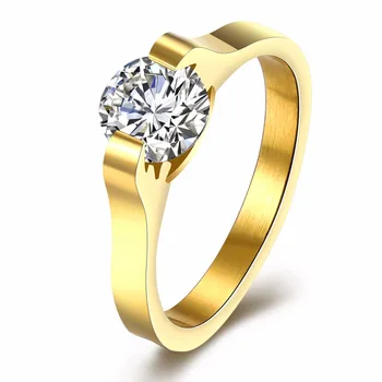 2017 m. Naujos Mados CZ Solitaire Žiedai 0.75 CT AAA Cirkonis Vestuvinis Žiedas Aukso Spalvos Nerūdijančio Titano Plieno Moterų Vestuvių Papuošalai