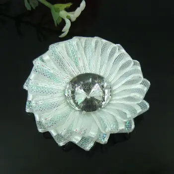 24Pcs Rankų darbo Šilko Juostelės, Gėlių White Crystal Appliques Vestuvių Amatų Scrapbooking 4.0 cm
