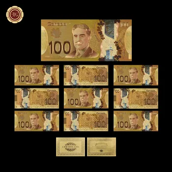 WR Kanada 100 Dolerių 24kt Gold Folija Banknotų Metalo Amatų Aukso Banknotų Aukso Padirbtų Pinigų Suvenyrų Kolekcija Namų Dekoro 10vnt