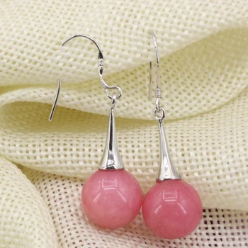 Mados žavesio tabaluoti auskarai moterims 12mm natūralaus akmens rožinė rhodochrosite apvalūs karoliukai eardrop elegantiškas papuošalai B3244