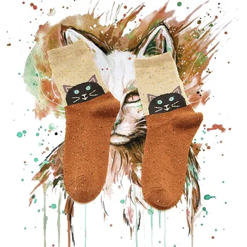 1Pair/daug Gražių Kačių Modelio Kojinės Rudens Žiemos Stiliaus Kūrybos Mielas Moterų Vilnos, Medvilnės Kojinės Mergaitėms Calcetines Meias