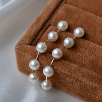 ASHIQI Nekilnojamojo 925 Sterlingas sidabro tabaluoti auskarai , kutas ilgai Natūralių Gėlavandenių perlų auskarai Papuošalai