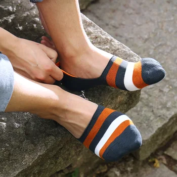 5 poros/daug Nematomi kojinės vyriškos silikono neslidus pavasario vasaros medvilnės seklių stripe socks vyrų Klasikinis Valčių Kojinių