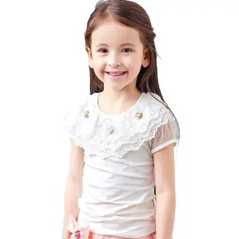 Vasaros Sweet Baby Vaikų Mergaičių Nėrinių marškinėliai Mados trumpomis Rankovėmis Viršūnes Tees Medvilnės Palaidinė Atsitiktinis Vaiko Drabužius DQ225