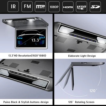 13.3 colių HD Media Grotuvas Stogo Monitorius su USB SD HDMI IR FM siųstuvas MP5 Player