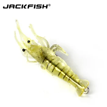 JACKFISH minkštas krevečių masalą su kabliukais 40pcs/daug minkštas dirbtinis krevečių jaukų 4CM minkštas jaukus žvejybos masalas japonija krevetė, lašiša jaukų