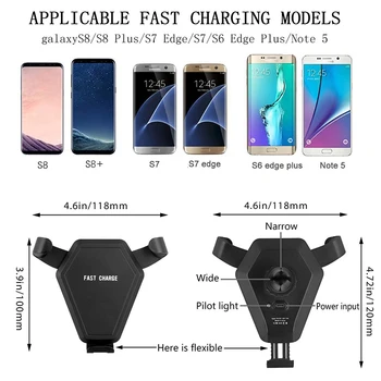 Belaidžio Kroviklio Įkrovimo Pagalvėlę, Automobilių Mount Oro Angos Telefono Turėtojas Chager Samsung Galaxy Note5 S6 S7 S8 Krašto Plius iPhone8 Plius