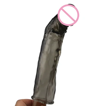 Daugkartinio naudojimo dildo padengti minkšta dick žiedas juodas vyras realistiškas penis extension rankovėmis pratęsti gaidys porų sekso žaislai vyras, Meilužis žaidimas