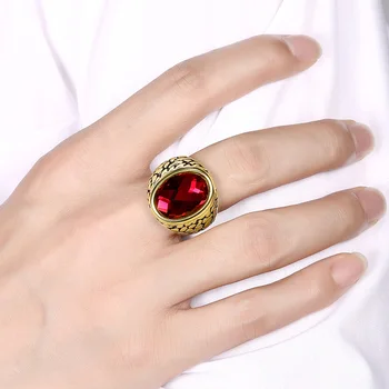 Titano plieno Žiedas Aukso spalvos žiedas su Stiklo Vyrų Žiedai, vyriški Sužadėtuvių, Vestuvių Papuošalai dovana 2017
