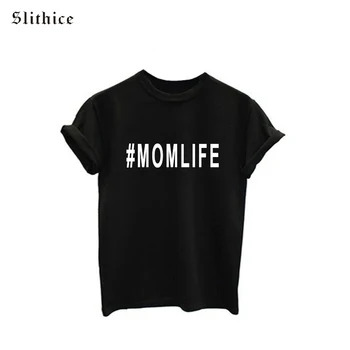 Slithice MOMLIFE Laišką, print t-shirt casul trumpas rankovės marškinėliai moterims balta juoda vasaros moterų viršūnių tees