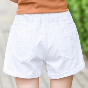 Studentų elastinga džinsinio šortai moteriška vasaros didelio juosmens pločio skylę turkiškas prarasti riebalų MM trąšų plius dydžio kelnes