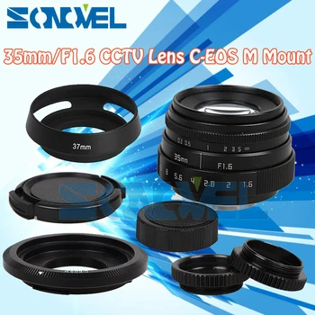 Fujian 35mm F1.6 CCTV Lens Mount C+Objektyvo Gaubtą+Makro žiedas Canon EOS M M2 M3 M5 M6 M10 Veidrodžio Kameros