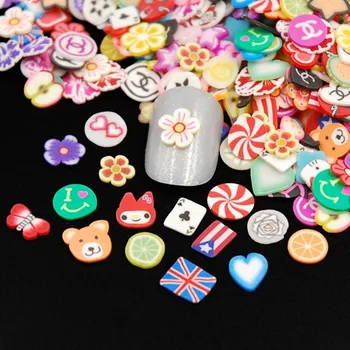 2000pcs/pak Nail Art 3D Vaisių Plunksnų Širdies Gėlių Saldainiai Sumaišyti Dizaino, Mažytė Spalvos Skiltelės Polimero Molis Nagų Lipduką Apdaila