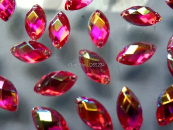 Rose Red AB Navette 250pcs 6*12mm Akrilo kristalų siūti prarasti karoliukai, kalnų krištolas aksesuaras akmens plokščių atgal vertus, siuvimo suknelė
