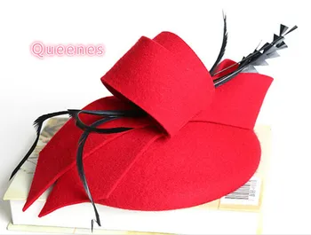 Europos Moterų Žiemos Skrybėlę Fedora Vilna Piilbox Bžūp Fuksija Raudona Balta Elegantiška Ponios Lankas Plunksnų Šalis Vestuvių Skrybėlę Galvos Apdangalai