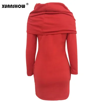 XUANSHOW Moteris Rudens-Žiemos Bodycon Bliuzono Suknelė Nauja Mados Ponios Šypsena Raidėmis Spausdinimo Ilga Raudona Sweatershirt Suknelės Vestios