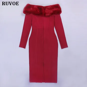 2017 m. Žiemos Naujas Mados Elegantiškas, Aukštos Kokybės Moterų Velniop Kaklo juodas raudonas ilgomis Rankovėmis Tvarstis Suknelė didmeninės