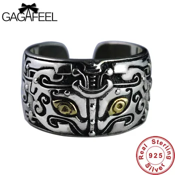 GAGAFEEL 925 Sterlingas Sidabro Senovės Gyvūnų Ėdrus Vyrų Žiedai Aukštos Kokybės Retro Tailando Sidabro Banga Vyrų juvelyriniai dirbiniai, Atviras Žiedai