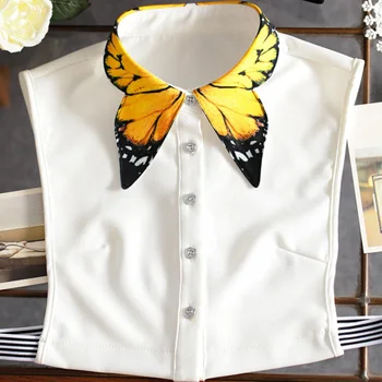 Marškinėliai super perdėti netikrą apykaklės marškinėliai megztinis aukštos kokybės rankų darbo dažytos geltona butterfly marškinėliai nuimamas pasukite žemyn apykaklės