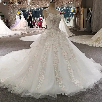 LS00259 vestidos de novia 2018 seksualus, prabangus Spalvingas vestido de noiva nėriniai-gėlių, o-kaklo gownwedding suknelė mariage trouwjurk