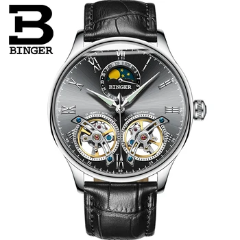 Šveicarija, laikrodžių vyrams prabangos prekės BINGER sapphire Atsparus Vandeniui toubillon full steel Mechaninė Laikrodžius B-8606MN-7