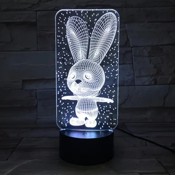 Mielas triušis Zuikis Kūdikio Miegamojo Lempos Naktį Šviesos Animacinių filmų Plastiko Miega LED Vaikai 3D naktinė lempa Lempos Lemputė su 7 Spalvų Keitimas
