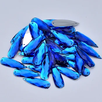 JUNAO 10x30mm Big Blue Krištolo Lašas Cirkonio Siūti Butas Atgal Brangakmenių Akrilo Kristalų Aplikacijos, Siuvimo Iškarpos Masės Plaukiojančioms priemonėms
