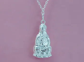 Kinijos mados stilius Kietas 925 sidabro guanyin pakabukas. Moterys sidabro necklaceTokens papuošalų didmeninė Budizmas