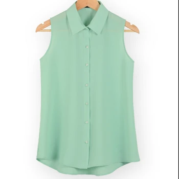 Naujas mados darbo drabužiai office viršūnes palaidinės Vasaros išjunk be rankovių moterims, šifono rankovėmis marškinėliai slim spalvas moterų camisa liemenė