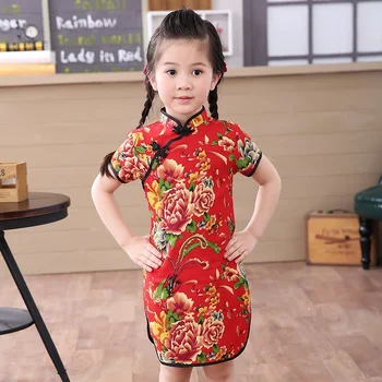 2018 M. Vasaros Kinijos Merginos Vaikus, Drabužiai, Suknelės Vaikams Suknelė Mergaitėms Gėlių Cheongsam Princesė Šalis Nešioti
