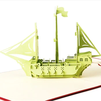 2016 Karšto Pardavimo Laivo atvirukas 3D pop-up korteles su gimtadieniu Vestuvių Dovanų rinkinys Popieriaus, atviruką 4 Spalvų Didmeninės