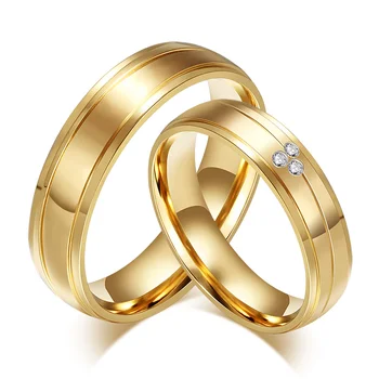 2016 Naujas Mados Aukso Spalvos, pora žiedus AAA+ Kubinis Cirkonis nerūdijančio plieno sužadėtuvių žiedą, moterims, vyrams