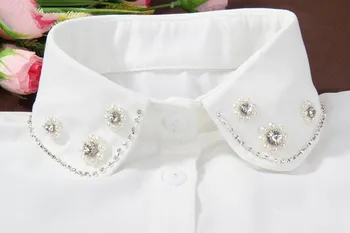 Moterų šifono marškinėliai netikrą apykaklės pearl dekoratyvinis apykaklės gyventojas laukinių megztinis Netikrą Palaidinės apykaklė Peter pan Apykaklės Nuimamas