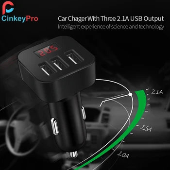 CinkeyPro LED Ekranas 3-Port USB Automobilinis Įkroviklis iPhone Samsung Smart Automobilinis-Kroviklis 5V/2.1 Įkrauti Mobiliojo Telefono Adapteris