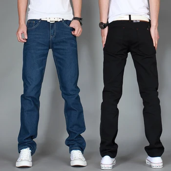 Kairėje ROM Vasaros Vyrų Mados, Aukštos kokybės Prekių Medvilnės Straight Blue Black Atsitiktinis Džinsus Vyrų Kelnės Paprasta Mens Kelnės Kelnės