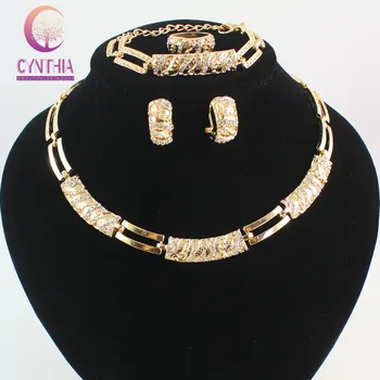 Afrikos Karoliukai Papuošalų Rinkiniai Žavinga Dubai Gold Crystal Madingas, Klasikinis Dizainas, Bižuterijos Rinkinį Ir Papuošalų Dėžutės