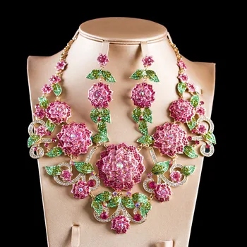 LAN PALACE boutique vestuvių papuošalų rinkinys didelių gėlių Corsage Austrijos kristalų vėrinys ir auskarai vestuvių nemokamas pristatymas